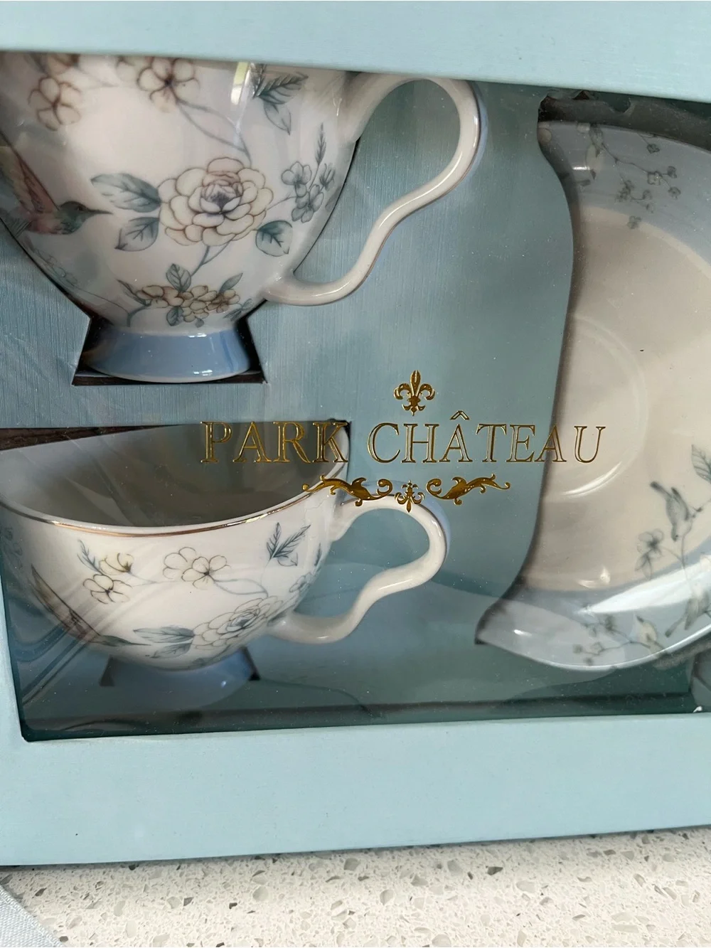 Chateau Blue Floral Teacup and Saucer Set